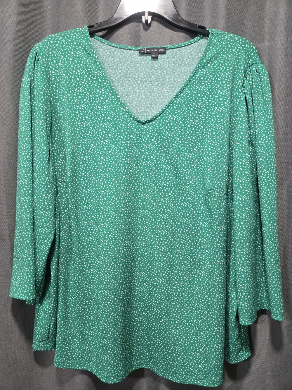Adrianna Papell Emerald V-Neck Printed Bell Sleeve Blouse